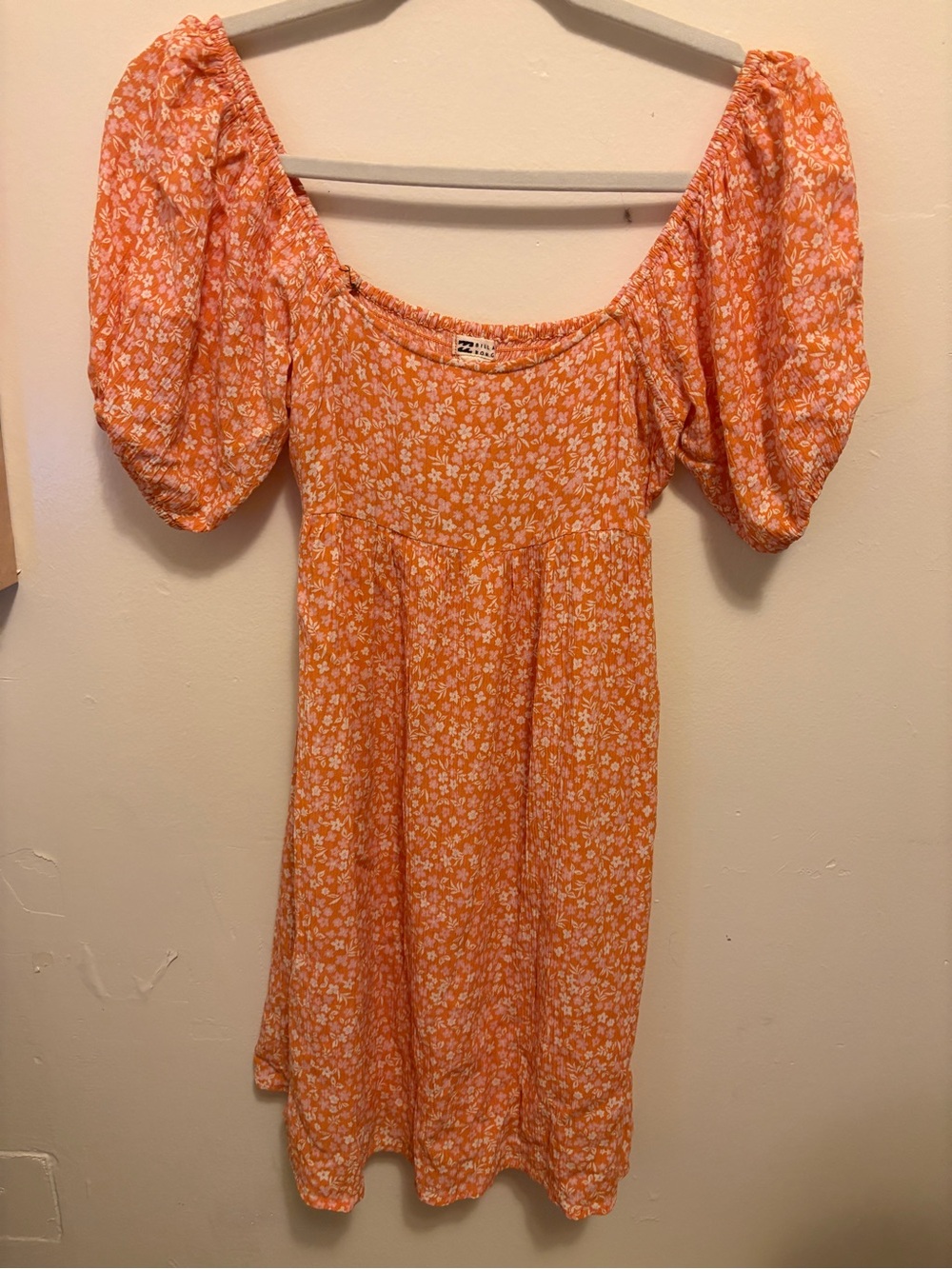 Billabong Orange Floral Smocked-Waist Mini